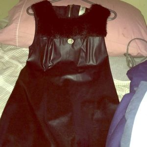 Club Donna black dress with fur and gold print
